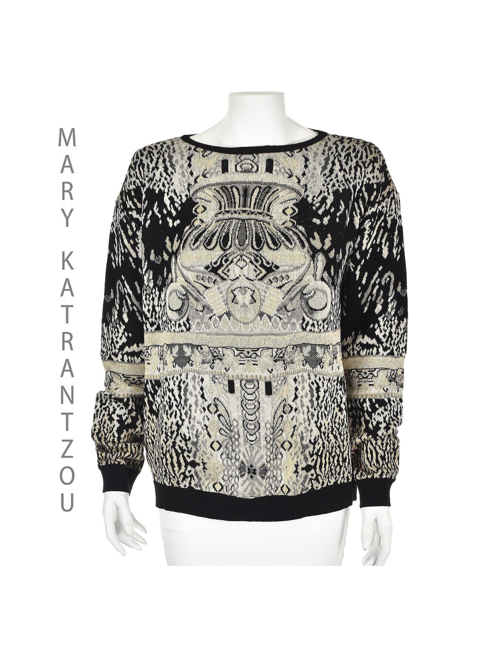 MARY KATRANTZOU Vintage Black & Tan Oversized Pullover Knit Sweater Fits S/M/L